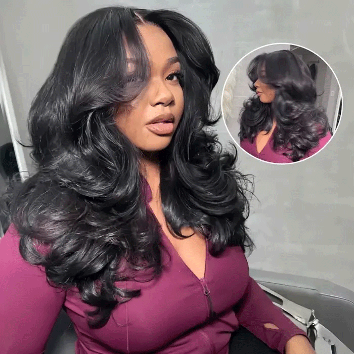 OhMyPretty Chic Layered Cut Loose Wave Wear Go Glueless 9x6 Lace Wig Human Hair Wig