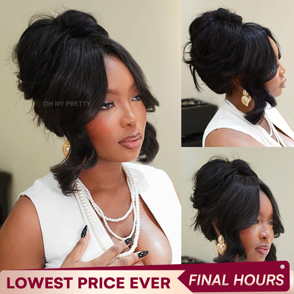 OMpretty 360 Body Wave Invisi Draw Strings Wear Go Glueless Pre-Bleached And Pre-Cut Lace Human Hair Wig
