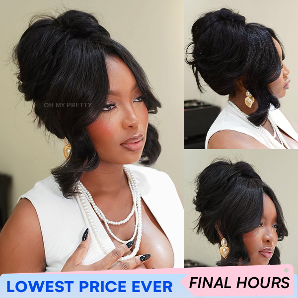 OMpretty 360 Body Wave Invisi Draw Strings Wear Go Glueless Pre-Bleached And Pre-Cut Lace Human Hair Wig