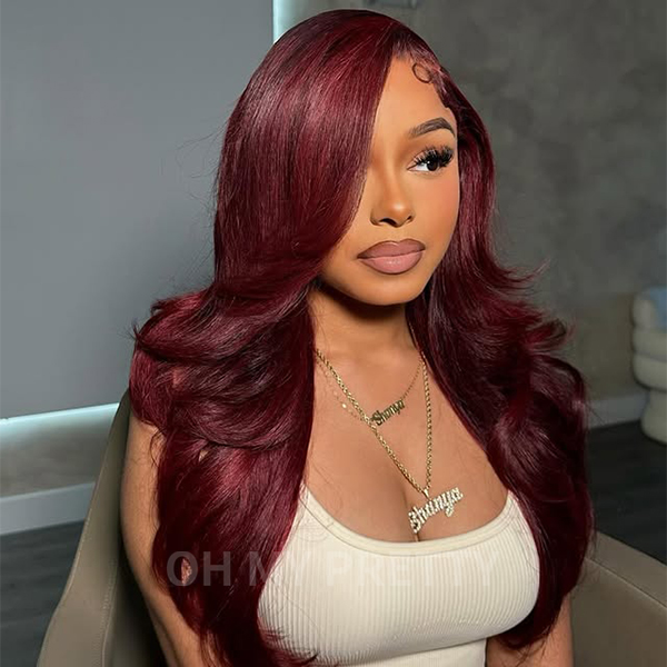 OhMyPretty Face-Framing Layers 99J Color Wear Go Upgraded Body Wave Glueless 7x5 Lace Wig With Pre-plucked Hairline