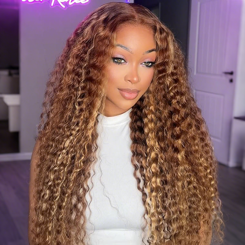 OhMyPretty Wear Go Glueless Highlight Brown Deep Wave 6x4 Lace Wig With Pre-plucked Hairline Secure 3D Dome Cap