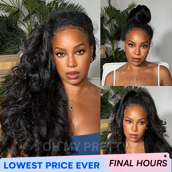 OhMyPretty Wear Go Half Wig 3 IN 1 Kinky Straight Flip Over Wig For Beginner Invisible Hairline