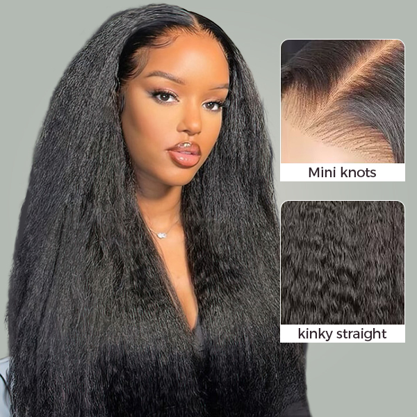 OhMyPretty Wear Go Glueless 9x6 Lace Kinky Straight Wig M Cap Pre Cut Lace with Natural Hairline Mini Knots