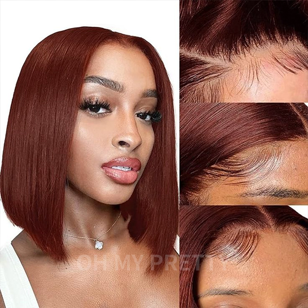 OhMyPretty Reddish Brown Color Wear Go Glueless  Straight 6x4 Lace Bob Wig With Pre-plucked Hairline Pre-Cut Lace