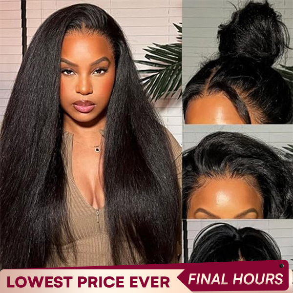 OMpretty 360 Kinky Straight Invisi Draw Strings Wear Go Glueless Pre-Bleached And Pre-Cut Lace Human Hair Wig