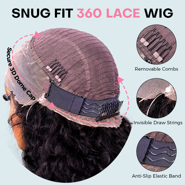 OMpretty 360 Straight Invisi Draw Strings Wear Go Glueless Pre-Bleached And Pre-Cut Lace Human Hair Wig