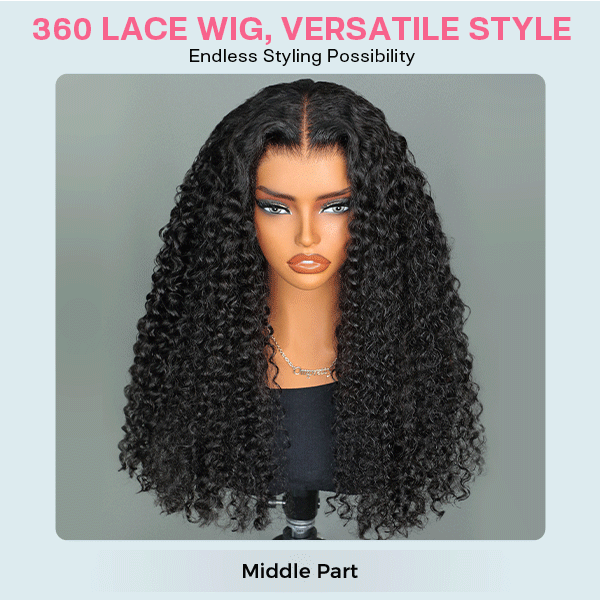 OMpretty 360 Water Wave Invisi Draw Strings Wear Go Glueless Pre-Bleached And Pre-Cut Lace Human Hair Wig