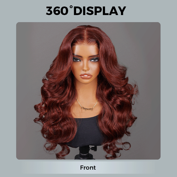 OhMyPretty Face-Framing Layers Reddish Brown Color Wear Go Upgraded Body Wave Glueless 7x5 Lace Wig With Pre-plucked Hairline