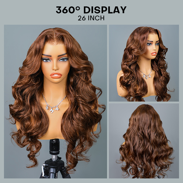 Face-Framing Layers #4 Dark Brown Colored Body Wave Wear Go Wig 6x4 Lace Closure 180% Glueless Color Wig