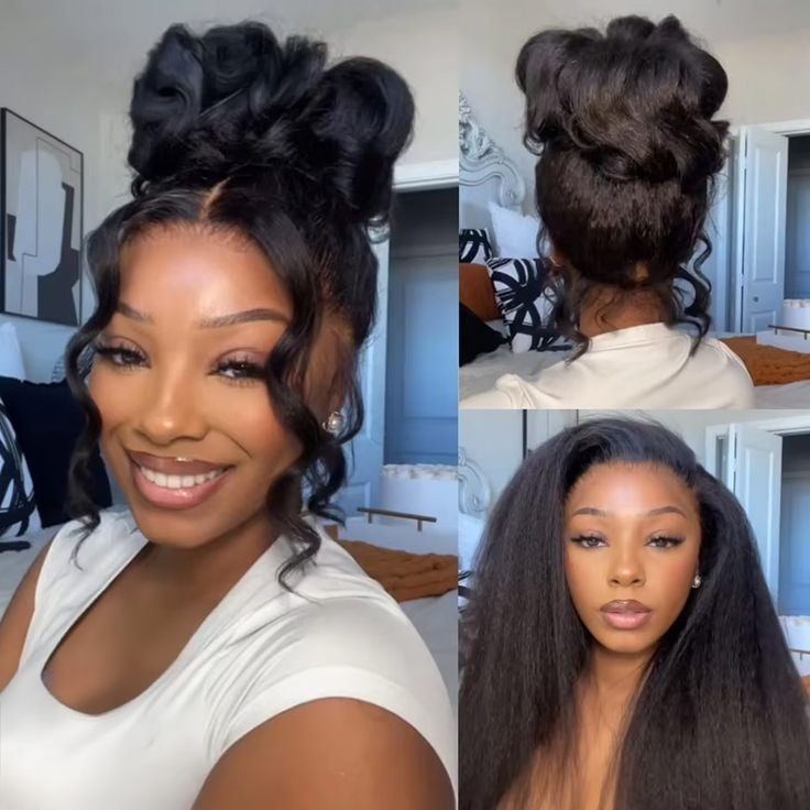 24Inch 360 Kinky Straight Invisi Draw Strings Wear Go Glueless Pre-Bleached And Pre-Cut Lace Human Hair Wig Flash Sale