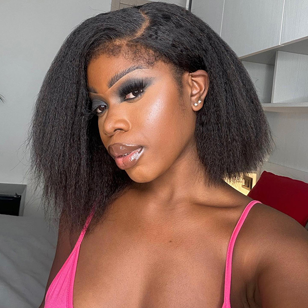 4C Hairline Kinky Straight HD Lace Frontal Wig With Curly Hairline