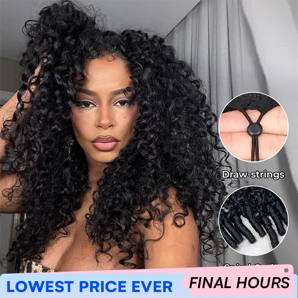 [16Inch= $89] OhMyPretty Burmese Curly Wear Go Half Wig Invisi Draw Strings Glueless Wig for Beginners Human Hair