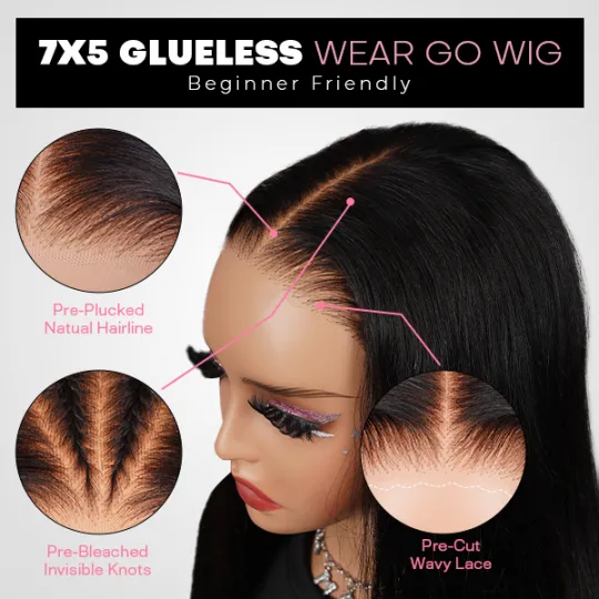 Email-only 16‘’ Glueless Water Wave Wear Go 7x5 Lace Wig With Pre-plucked Edges Super Pre-bleached Knots Secure 3D Dome Cap Flash Sale