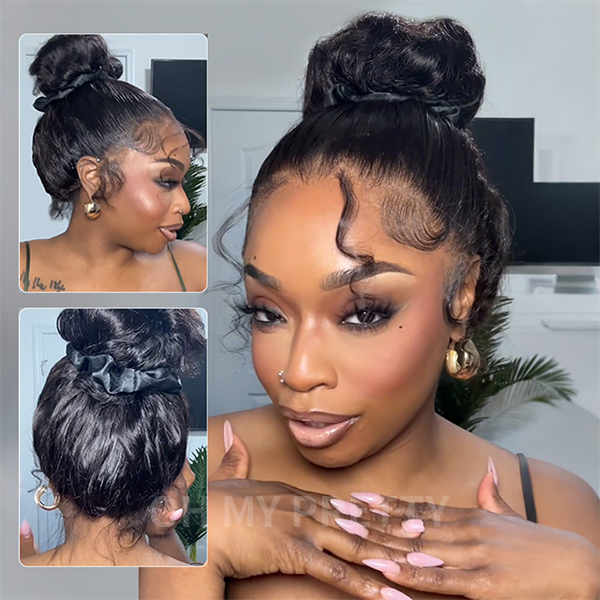 OMpretty 360 Body Wave Invisi Draw Strings Wear Go Glueless Pre-Bleached And Pre-Cut Lace Human Hair Wig