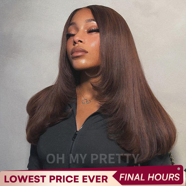 Brown Color #4 Straight Wear Go Glueless 7x5 Lace Wigs Pre-Plucked Hairline Pre-Cut Lace 100% Human Hair