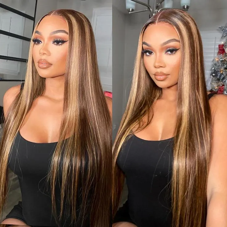 20inch Highlight Brown 13x4 HD Lace Front Wig Color Straight Wig