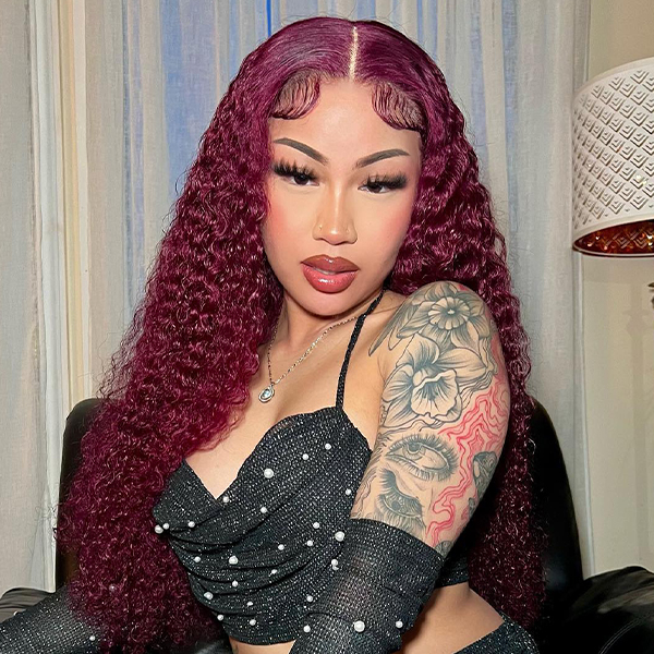 Wear Go Glueless 99J Color Water Wave 6x4 Lace Wig With Pre-plucked Hairline