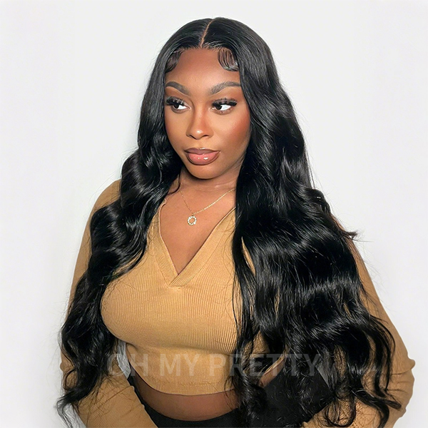 OhMyPretty Body Wave 13x4 HD Lace Front Wig Prebleached Knots With Pre-plucked Edges