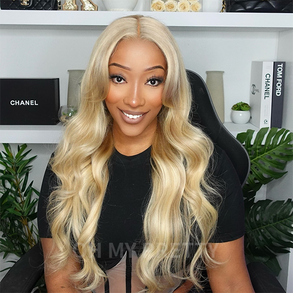 OhMyPretty Wear Go Glueless 613 Blond Color Body Wave 6x4 HD Lace Closure Wig With Pre-plucked Hairline Pre-cut Lace