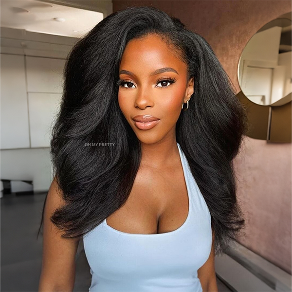 OhMyPretty Wear Go Half Wig 3 IN 1 Kinky Straight Flip Over Wig Invisible Hairline Draw-strings For Beginner