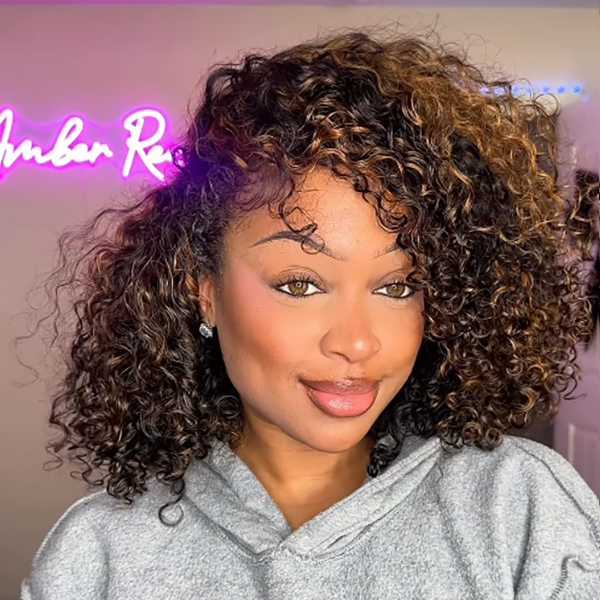 Flash Sale | Highlight Brown Half Wig Water Wave Short Bob 3 in 1 Wear Go Flip Over Wig Invisible Hairline Draw-strings For Beginner