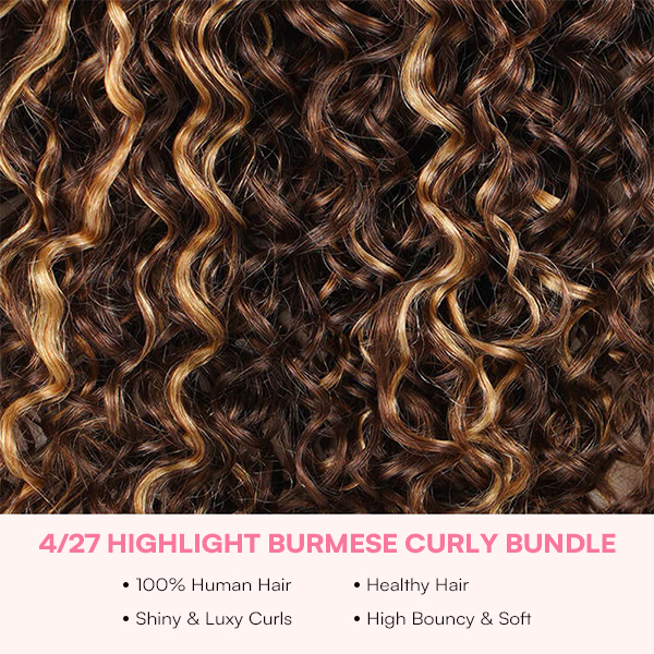Highlight Burmese Curly Crochet Human Hair for Boho Braids Plush Texture Time-Saving Pre-Separated Tangle Free