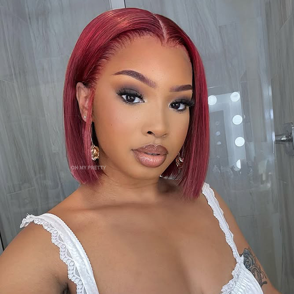 Wear Go Glueless 99J Color Straight 7x5 Lace Bob Wig With Pre-plucked Hairline Tiny Knots Pre-Cut Zig Zag Lace Flash Sale