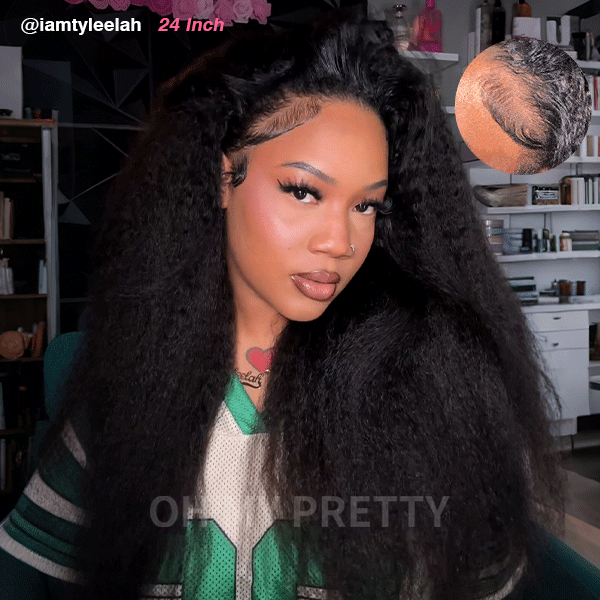 OhMyPretty Wear Go Half Wig 3 IN 1 Kinky Straight Flip Over Wig Invisible Hairline Draw-strings For Beginner