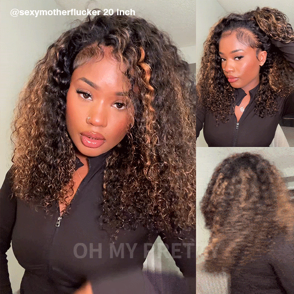 OhMyPretty Highlight Wear Go Half Wig 3 IN 1 Water Wave Flip Over Wig For Beginner Invisible Hairline