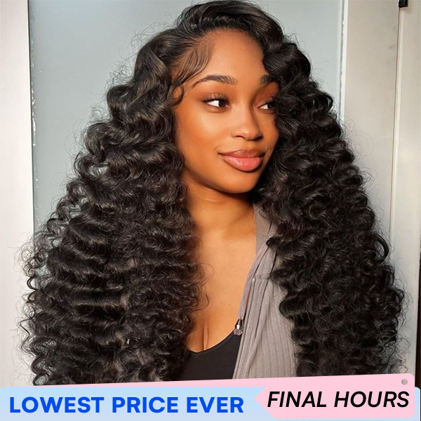 OhMyPretty New In 250% Density Loose Deep Wave Wear Go Half Wig Invisi Draw Strings Invisible Hairline Beginner Friendly
