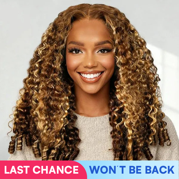 9x6 Burmese Curly Highlight Brown 4/27 Color M-cap Wear Go Glueless Wig Elastic Drawstring