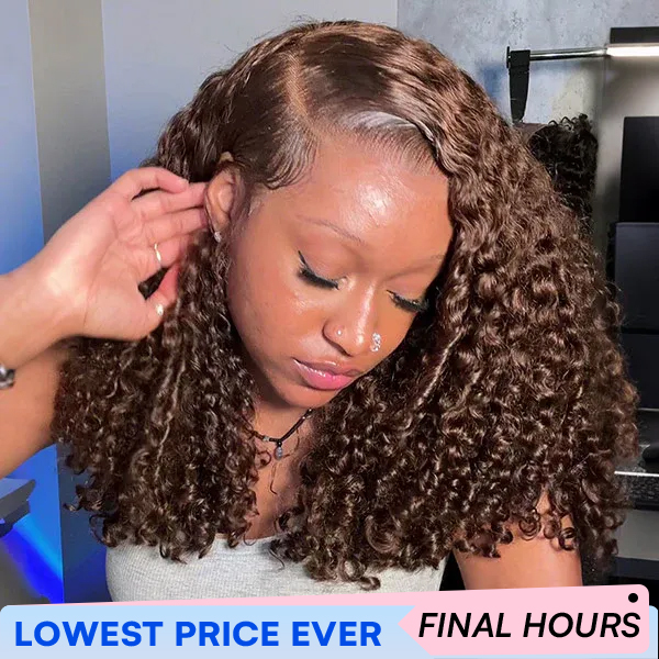 9x6 Burmese Curly Chocolate Brown Color Glueless Wig Pre Cut Lace Wear Go Wig With Elastic Drawstring