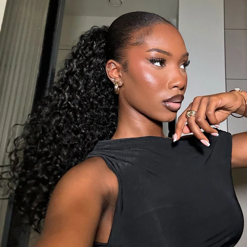 OhMyPretty Water Wave Drawstring Ponytail With InvisiFit Strap 100% Human Hair Extension