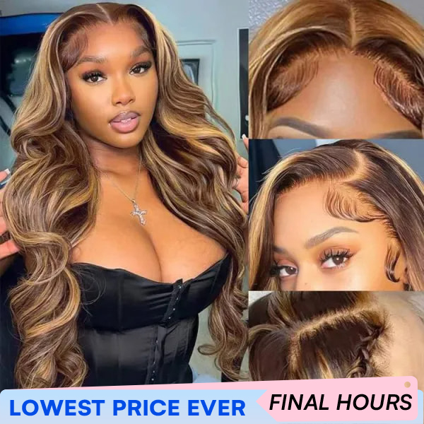 OhMyPretty Wear Go Glueless Highlight Brown Body Wave 7x5 Lace Wig With Pre-plucked Hairline Tiny Knots Pre-Cut Zig Zag Lace