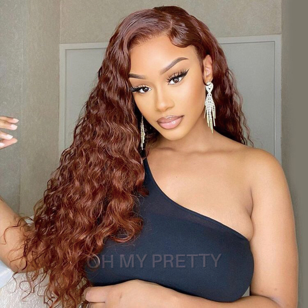 OhMyPretty Wear Go Glueless Reddish Brown Color Water Wave 6x4 Lace Wig With Pre-plucked Hairline
