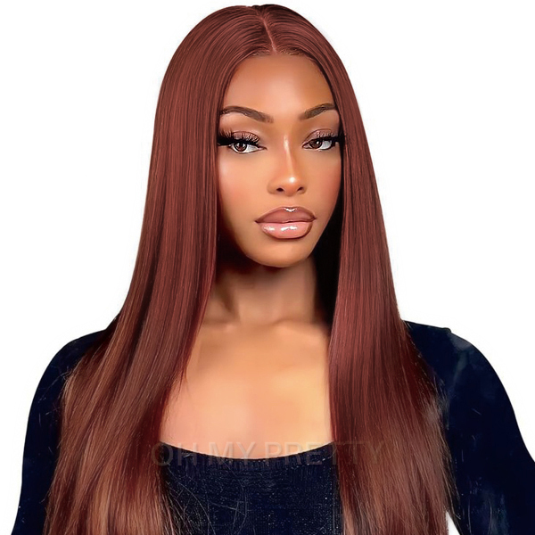 OhMyPretty Wear Go Glueless Reddish Brown Color Straight 6x4 Lace Wig With Pre-plucked Hairline Pre-Cut Zig Zag Lace Mini Knots