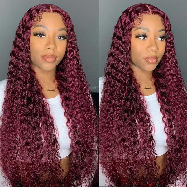Wear Go Glueless 99J Color Water Wave 6x4 Lace Wig With Pre-plucked Hairline