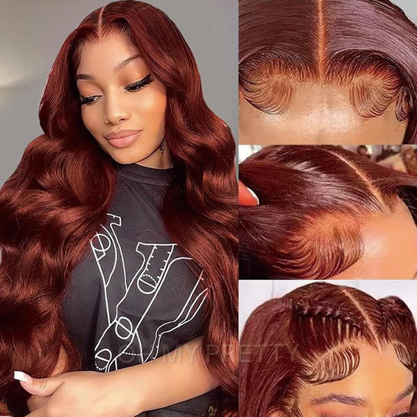 OhMyPretty Wear Go Glueless Reddish Brown Color Body Wave 6x4 Lace Wig With Pre-Plucked Realistic Hairline Pre-Cut Zig Zag Lace Mini Knots