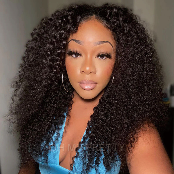 OhMyPretty Wear Go Glueless 9x6 Lace Kinky Curly Wig M Cap Pre Cut Lace with Natural Hairline Mini Knots