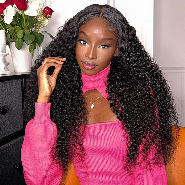 OhMyPretty Kinky Curly 13x4 HD Lace Front Wig Prebleached Knots With Pre-plucked Edges