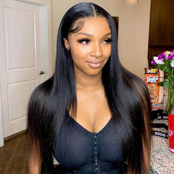 OhMyPretty Straight 13x4 HD Lace Front Wig Prebleached Knots With Pre-plucked Edges
