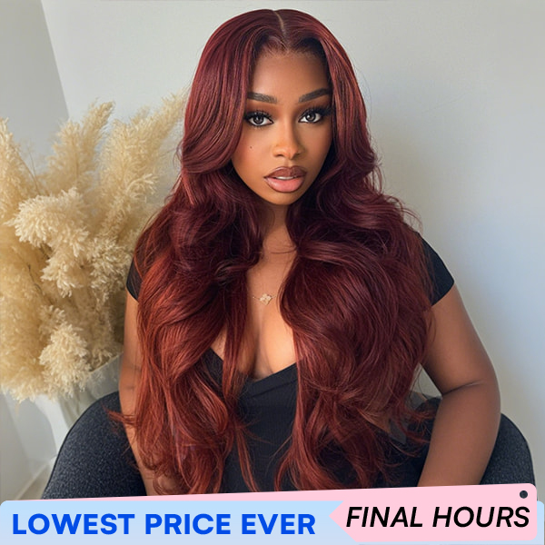 OhMyPretty Face-Framing Layers Reddish Brown Color Wear Go Upgraded Body Wave Glueless 7x5 Lace Wig With Pre-plucked Hairline