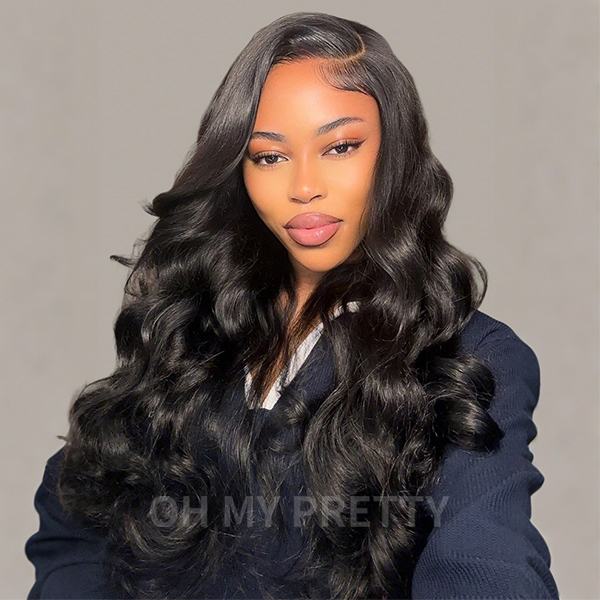 OhMyPretty Body Wave 13x4 HD Lace Front Wig Prebleached Knots With Pre-plucked Edges