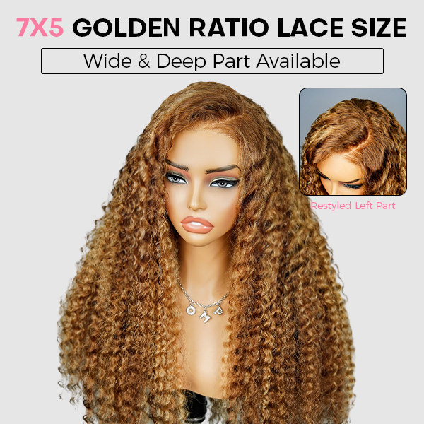 OhMyPretty Wear Go Glueless Highlight Brown Deep Wave 7x5 Lace Wig With Pre-plucked Hairline Secure 3D Dome Cap