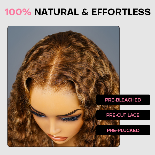 Wear Go Glueless Highlight Brown Kinky Curly 7x5 Lace Wig With Pre-plucked Hairline