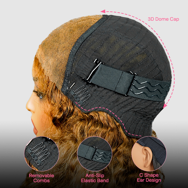 Wear Go Glueless Highlight Brown Kinky Curly 7x5 Lace Wig With Pre-plucked Hairline