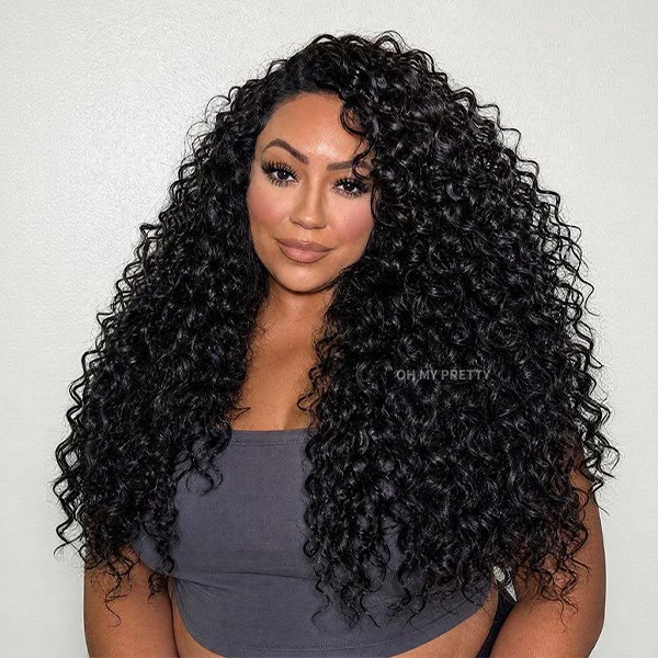 OhMyPretty Wear Go Half Wig 3 IN 1 Indian Curly Flip Over Wig Invisible Hairline Draw-strings For Beginner