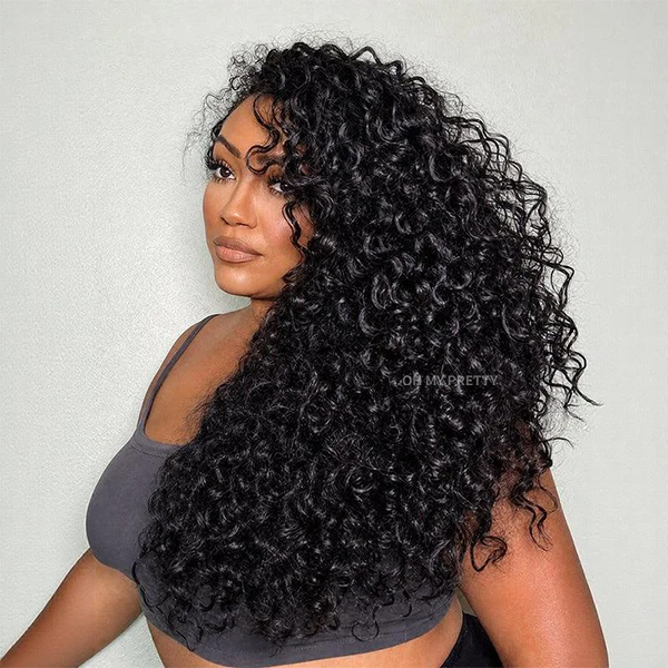OhMyPretty Wear Go Half Wig 3 IN 1 Indian Curly Flip Over Wig Invisible Hairline Draw-strings For Beginner