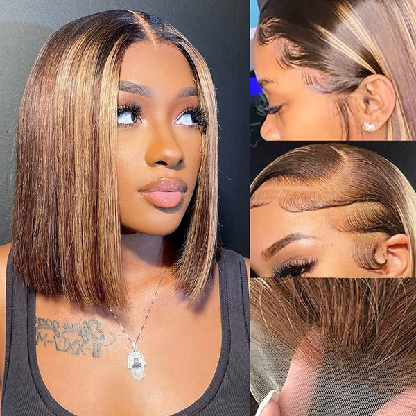 OhMyPretty Highlight Brown Straight 13x4 Lace Front Wig