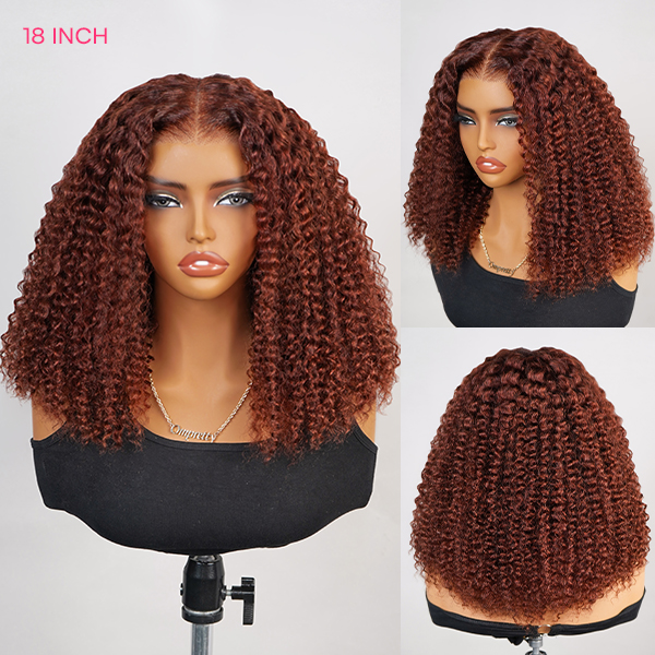 Wear Go Glueless Reddish Brown Color Kinky Curly 7x5 Lace Wig With Pre-plucked Hairline